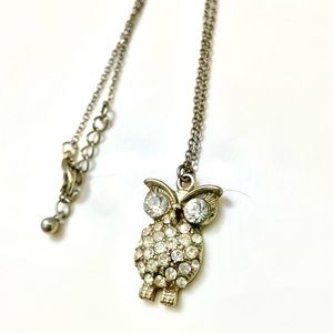 White Gold Diamond Owl Necklace | Sparkly Shiny Festive Winter Holiday Snow